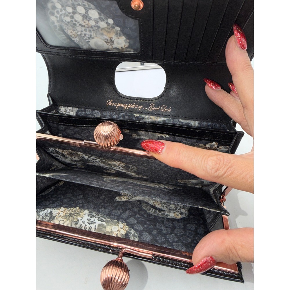 Ted Baker London Black Patent Leather Bobble Clasp Matinee Wallet Rose Gold - Picture 7 of 8
